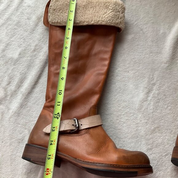 Tan Leather Combat Boots with Shearling Cuff - Picture 5 of 15